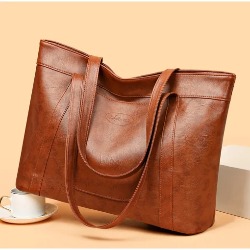 Minimalistic Temu Ladies PU Leather Casual Tote Handbag – Mobigear